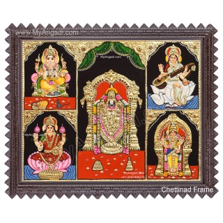 5 God - Ganesha, Lakshmi, Saraswathi, Balaji, Murugan Tanjore Paintings