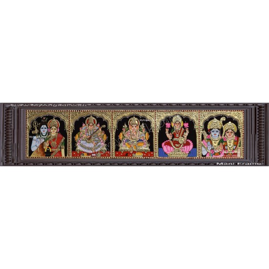 5 God  Panel Tanjore Painting