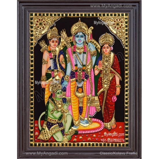 Ram Darbar - Ram with Sita, Hanuman, Lakshmanan  Tanjore Painting