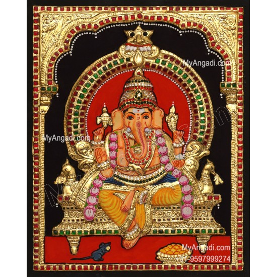 Ganesha 3d Embossed Tanjore Painting