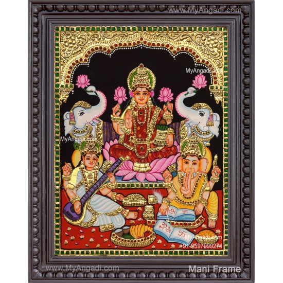 Ganesha Lakshmi Saraswathi Tanjore Painting