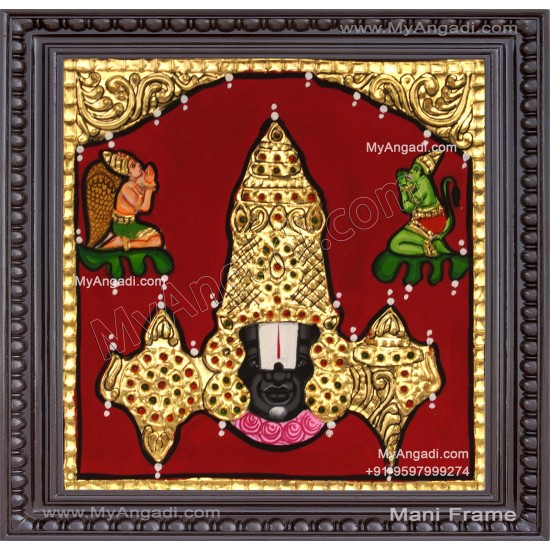 Balaji with Garudan and Hanuman Tanjore Painting