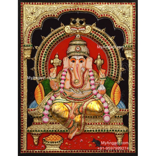 Ganesha 3d Embossed Tanjore Painting
