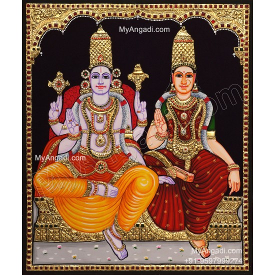 Vishnu and Lakshmi Tanjore Painting, Vishnu and Lakshmi Tanjore Painting