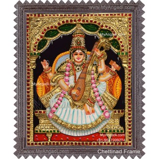 Embossed Saraswathi  3D Tanjore Painting