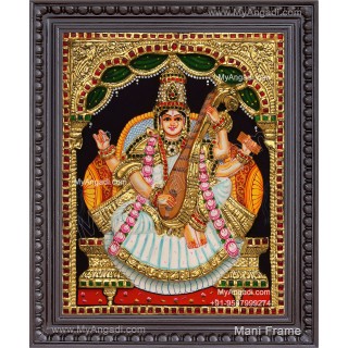 Embossed Saraswathi  3D Tanjore Painting
