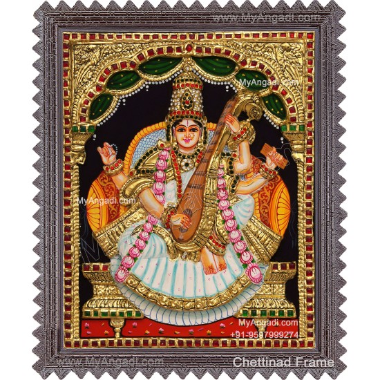 Embossed Saraswathi  3D Tanjore Painting