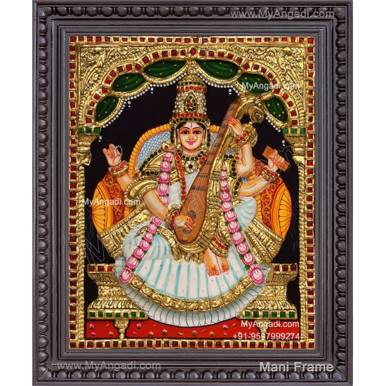Embossed Saraswathi  3D Tanjore Painting