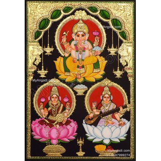 Ganesha Lakshmi Saraswathi Tanjore Painting