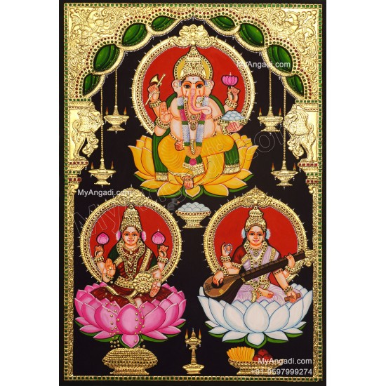 Ganesha Lakshmi Saraswathi Tanjore Painting