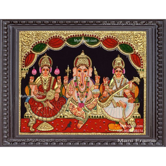 Ganesha Lakshmi Saraswathi Tanjore Painting