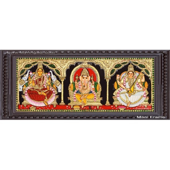3 Panel  Lakshmi Ganesha Saraswathi Tanjore Painting