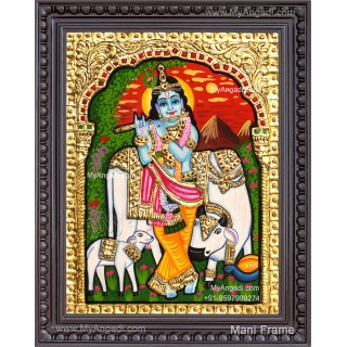 Krishna With Cow Calf Tanjore Paintings