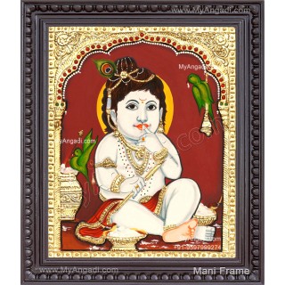 Butter Krishna with Parrot Tanjore Painting
