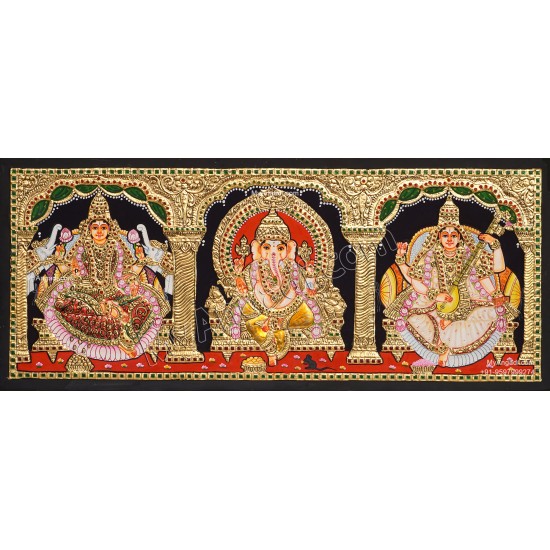 3 Panel  Lakshmi Ganesha Saraswathi Tanjore Painting