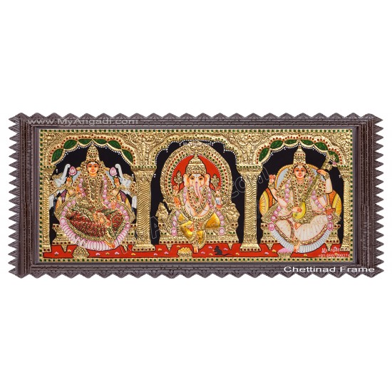 3 Panel  Lakshmi Ganesha Saraswathi Tanjore Painting