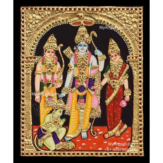 Ram Darbar - Ram with Sita, Hanuman, Lakshmanan  Tanjore Painting