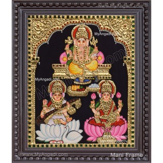 Ganesha Lakshmi Saraswathi Tanjore Painting