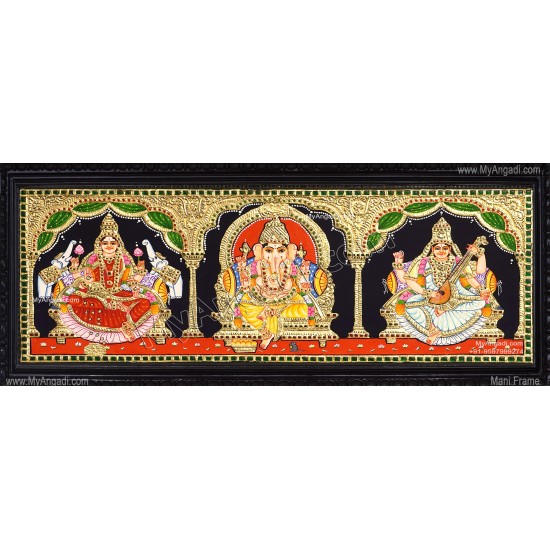 3 Panel  Lakshmi Ganesha Saraswathi Tanjore Painting