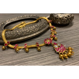 Kanakdharaa - Pure Silver Necklace Dropping Pendants Gold Polish