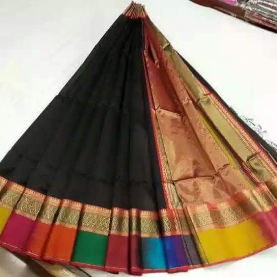 Black Multicolour Silk Cotton Saree Black Multicolour Silk Cotton Saree