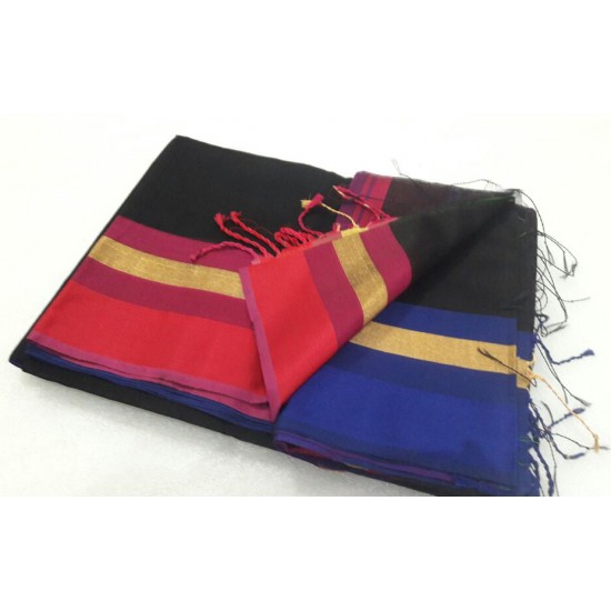 Black Blue Red Silk Cotton Saree Black Blue Red Silk Cotton Saree