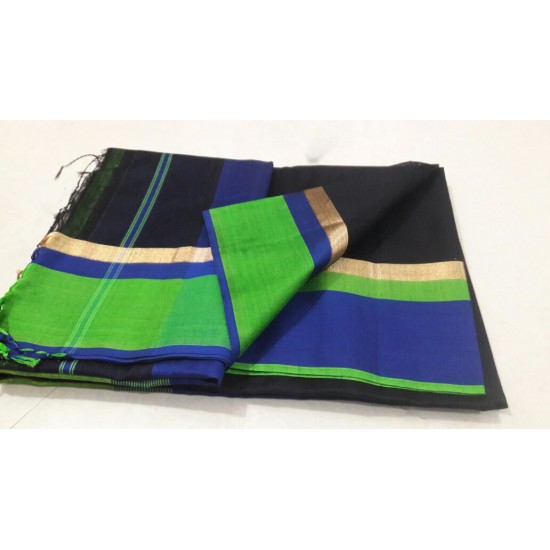 Black Green Blue Silk Cotton Saree Black Green Blue Silk Cotton Saree