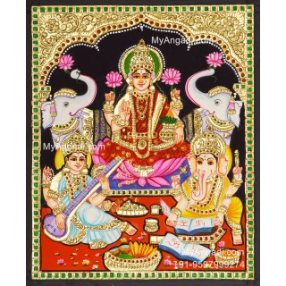 Ganesha Lakshmi Saraswathi Tanjore Painting