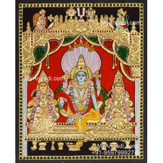 Vishnu Sri Devi Bhoo Devi Tanjore Painting