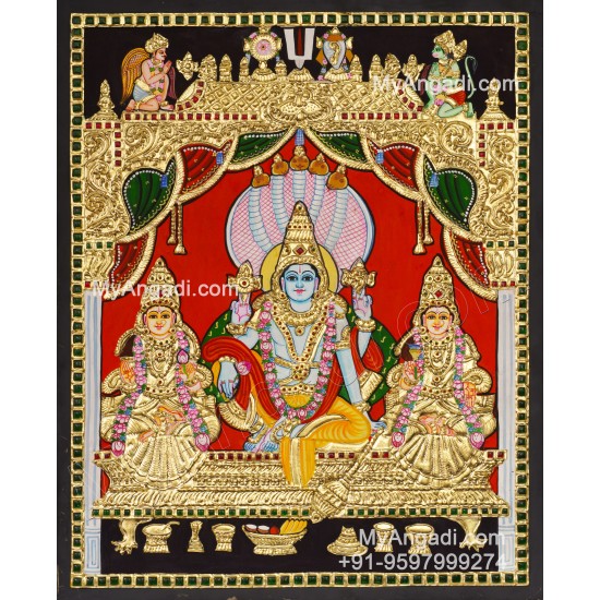 Vishnu Sri Devi Bhoo Devi Tanjore Painting