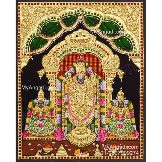 Balaji Sridevi and Boodevi Tanjore Painting