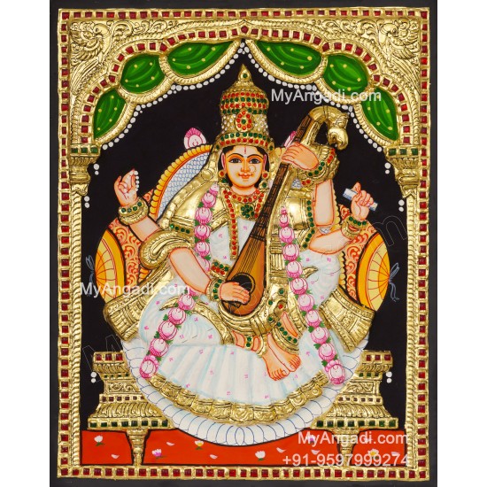 Saraswathi  3D Tanjore Painting