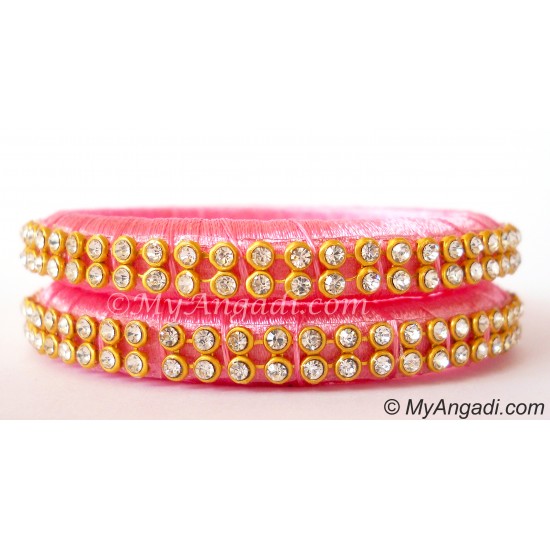 Rose Colour Silk Thread Bangles-2 Set