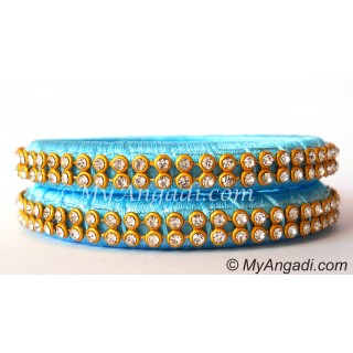 Turquoise Blue Colour Silk Thread Bangles-2 Set