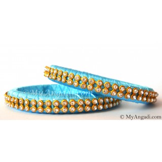 Turquoise Blue Colour Silk Thread Bangles-2 Set