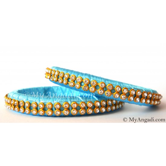 Turquoise Blue Colour Silk Thread Bangles-2 Set