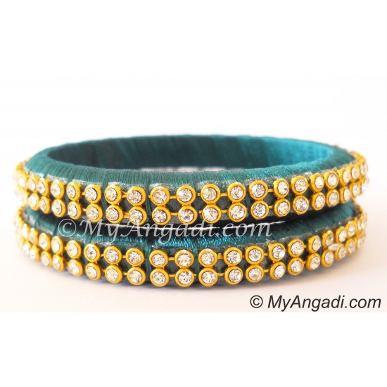 Teal Green Colour Silk Thread Bangles-2 Set