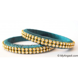 Teal Green Colour Silk Thread Bangles-2 Set