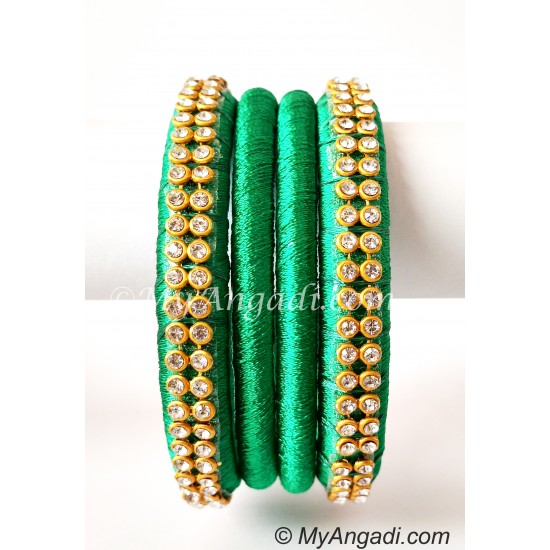 Green Silk Thread Bangles-4 Set