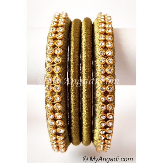 Olive Green Colour Silk Thread Bangles-4 Set Olive Green Colour Silk Thread Bangles-4 Set