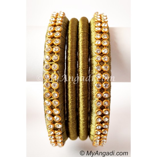 Olive Green Colour Silk Thread Bangles-4 Set