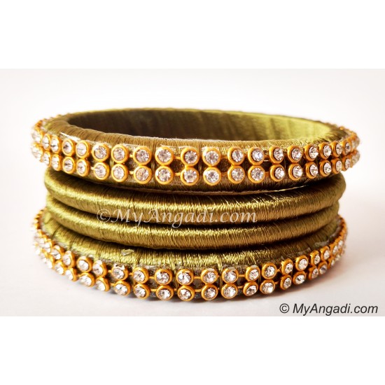 Olive Green Colour Silk Thread Bangles-4 Set