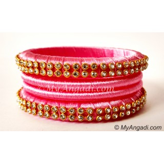 Rose Colour Silk Thread Bangles-4 Set