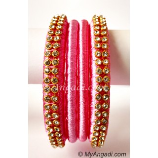 Rose Colour Silk Thread Bangles-4 Set