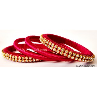 Magenta Colour Silk Thread Bangles-4 Set