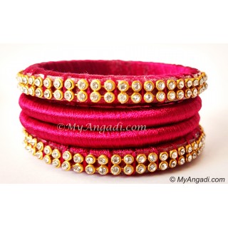 Magenta Colour Silk Thread Bangles-4 Set