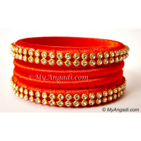 Orange Colour Silk Thread Bangles-4 Set