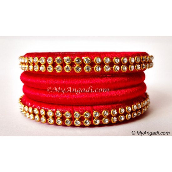 Red Colour Silk Thread Bangles-4 Set