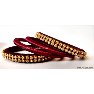 Maroon Colour Silk Thread Bangles-4 Set