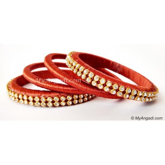 Brick Red Colour Silk Thread Bangles-4 Set